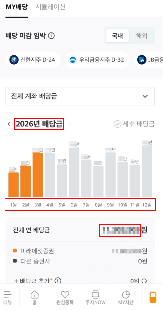 미래에셋증권 앱에서 올해 예상 배당금 확인하는 방법